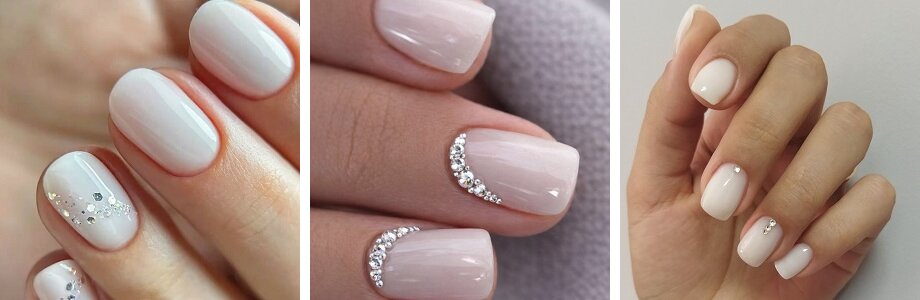 Melkmanicure met strasssteentjes