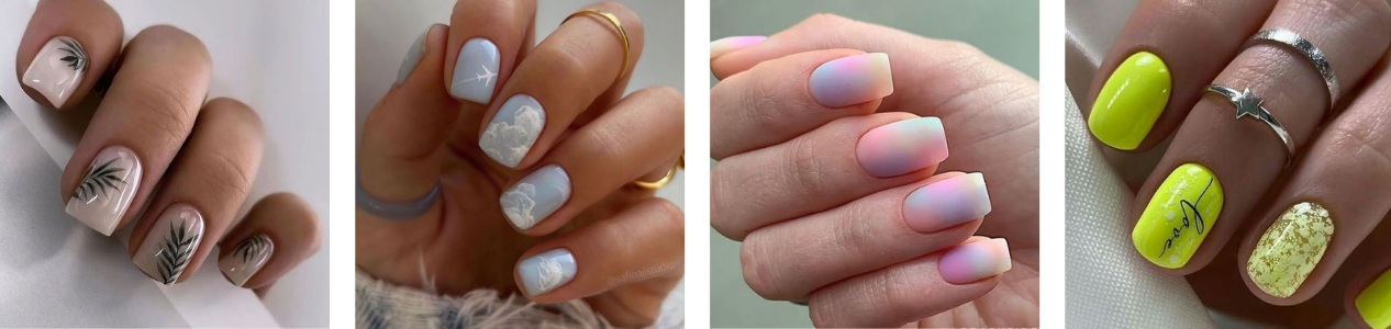 zachte zomermanicure voor korte nagels